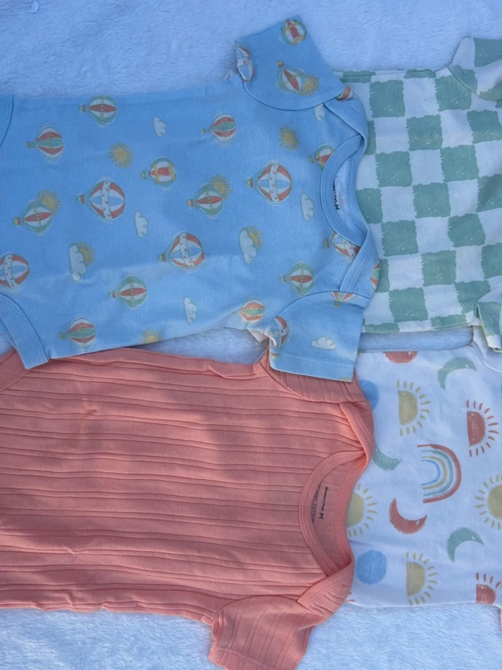 Blue Hot Air Balloon & Coral Ribbed Baby bodysuit Set